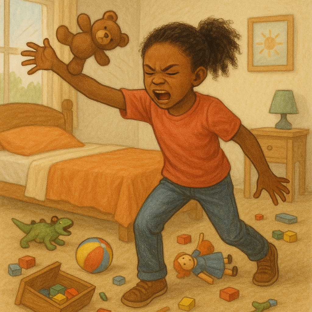 Throwing toys angrily